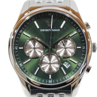 エンポリオアルマーニ(EMPORIO ARMANI)の【内外箱・取扱説明書あり】EMPORIO ARMANI　エンポリオ・アルマーニ　クオーツ時計　AR11581　クオーツ　クロノグラフ　デイト　SS　ステンレススチール　グリーン　緑　メンズ　腕時計　ウォッチ　NEW　展示品　プレゼント包装　ギフト【中古】松山久万ノ台店(腕時計(アナログ))