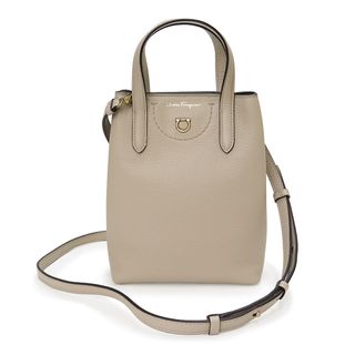 サルヴァトーレフェラガモ(Salvatore Ferragamo)のサルヴァトーレフェラガモ ガンチーニ ミニ 2way ショルダー ハンドバッグ 斜め掛け カーフスキン レザー ベージュ ゴールド金具 AU 21 2964 箱付 Salvatore Ferragamo（未使用　展示品）(ショルダーバッグ)