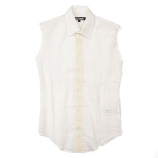SALE【美品】RAF SIMONS ラフ シモンズ SPRING-SUMMER 2006 シャツ ガーゼ ボーダー ノースリーブ カットオフスリーブ コットン100% トップス メンズ サイズ 44 ホワイト ベージュ 白