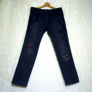 ザラ(ZARA)のザラマン【32】ダメージデニム クラッシュ加工 スリムフィット ダークグレー(デニム/ジーンズ)