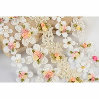 Sweetimes 刺繍 花柄 ケミカルレース モチーフ パール付き DIY 手
