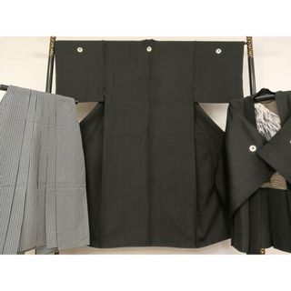 平和屋着物●男性　黒紋付・馬乗袴・羽織セット　正絹　逸品　AAAW4043np