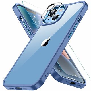 【在庫セール】iPhone14 ケース ブルー カメラレンズ保護付き 耐衝撃 黄