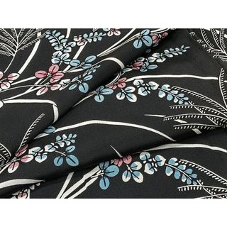 平和屋着物▽上質な小紋　単衣　草花文　黒地　正絹　逸品　CAAU3837xi(着物)