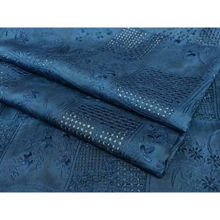 平和屋着物●総刺繍　小紋　藍　花冊子文　正絹　逸品　AAAY0042zg(着物)