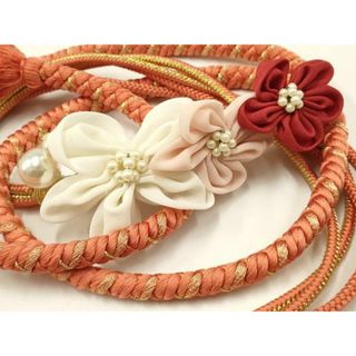 平和屋着物●和装小物　振袖用帯締め　装飾　パール　つまみ細工　金糸　逸品　AAAY2289ay