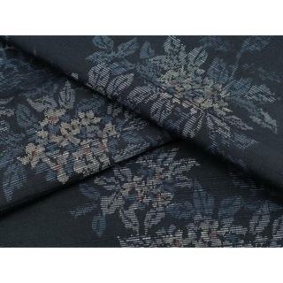 平和屋着物▽上質な紬　単衣　草花文　正絹　逸品　CAAV3892dy