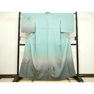平和屋着物▽訪問着　単衣　総刺繍　草花文　暈し染め　金糸　正絹　逸品　CAAV3894dy