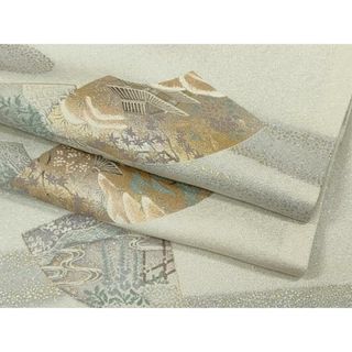 平和屋着物▽上質な小紋　単衣　エ霞地紙重ね風景文　金銀彩　正絹　逸品　CAAV0951ou