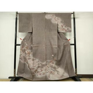 平和屋着物▽訪問着　単衣　舞蝶枝花文　ふくれ織　金彩　正絹　逸品　CAAV0953ou