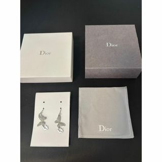 ディオール　シルバー　バタフライ　ピアス　ラインストーン　中古　美品