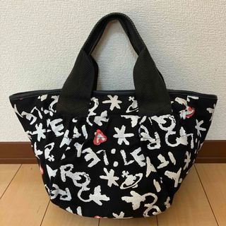 Vivienne Westwood ハンドバッグ　総柄　キャンバス　白黒
