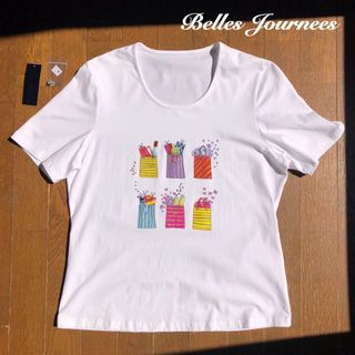 Belles Journees ラインストーンビーズ付 ストレッチTシャツ　