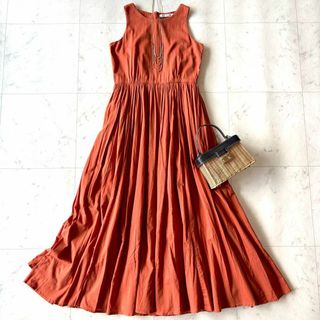 マリハ(MARIHA)のマリハ インド製 夏のレディのドレス ノースリーブワンピース オレンジ マキシ丈(ロングワンピース/マキシワンピース)