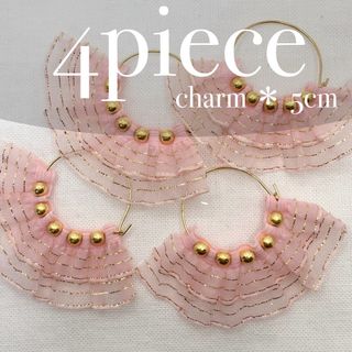 FE11【チャーム】フープリボン ピンク 5cm 4個