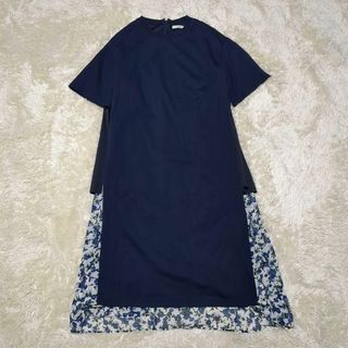 クラネ(CLANE)のCLANE　クラネ　ワンピース　フレア　花柄　ネイビー 半袖 　変形　M(ロングワンピース/マキシワンピース)