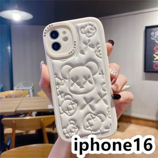 iphone16ケース 可愛 熊 ホワイトB(その他)