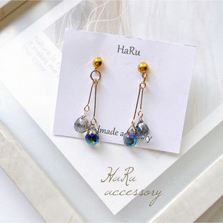 【 23 】ガラスチャーム ブルー ハンドメイド ピアスorイヤリング(ピアス)