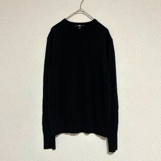 ユニクロ(UNIQLO)のUNIQLOユニクロ ニット セーター 薄手 長袖 無地 シンプル ブラック M(ニット/セーター)