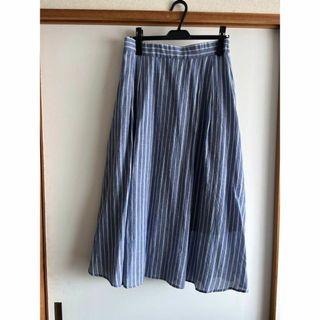 ブルー系ストライプフレア涼し気ロングスカート(ロングスカート)