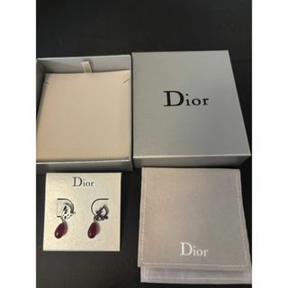 クリスチャンディオール(Christian Dior)のピアス (シルバー) Dior 赤色ドロップ型ピアス(ピアス)