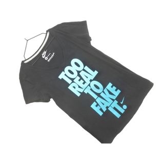 ナイキ(NIKE)のNIKE ナイキ プリント Vネック カットソー sizeS/黒 ■◆ レディース(カットソー(半袖/袖なし))