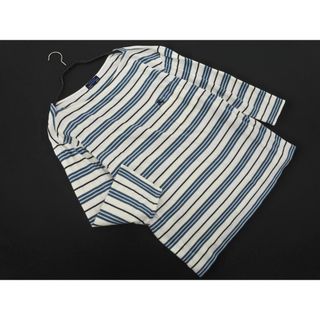 バーバリー(BURBERRY)のBURBERRY バーバリー BLUE LABEL ブルーレーベル マルチボーダー ワイド幅 カットソー sizeL/白ｘ緑 ■◇ メンズ(Tシャツ/カットソー(七分/長袖))