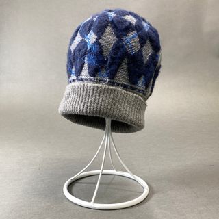 ヴィヴィアンウエストウッド(Vivienne Westwood)のg29 Vivienne Westwood ヴィヴィアンウエストウッド オーブ刺繍 ニット帽 ビーニー アーガイル模様 ネイビー グレー メンズ 男性用k02i(ニット帽/ビーニー)