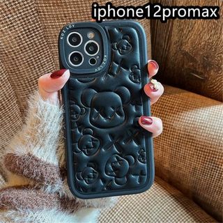 iphone12promaxケース 熊　TPU　カーバー　ブラック2(iPhoneケース)
