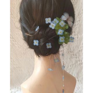 【クリップタイプ】【蝶々付き】手作りオオイヌノフグリ ヘアクリップ8点セット(ヘアアクセサリー)