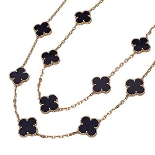 ヴァンクリーフアンドアーペル(Van Cleef & Arpels)のヴァンクリーフ＆アーペル Van Cleef & Arpels ネックレス ヴィンテージ アルハンブラ レディース ブランド 20モチーフ 750YG オニキス イエローゴールド ブラック 磨き済み ジュエリー ロングネックレス  【中古】(ネックレス)
