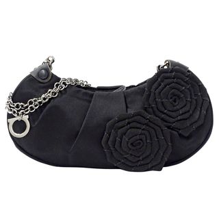 サルヴァトーレフェラガモ(Salvatore Ferragamo)のフェラガモ Ferragamo バッグ レディース ブランド ショルダーバッグ クラッチバッグ 2way ガンチーニ サテン ブラック ローズ バラ チェーンショルダー パーティバッグ 黒 ミニバッグ ポーチ 小さめ おしゃれ 【中古】(ショルダーバッグ)
