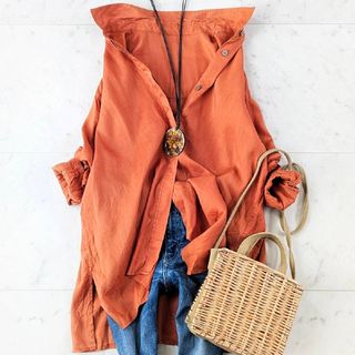 PLST - 美品♪プラステ PLST リネンオーバーシャツ オレンジ 麻 羽織 洗える