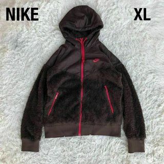NIKEナイキ　ナイロンボアフリースパーカー　ブラウン茶色　XL