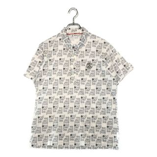 coco 中古 アンパスィ and per se メンズ 半袖ポロシャツ L ホワイト 白 ボタンダウン ロゴ総柄(ウエア)