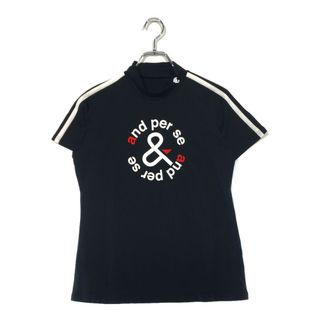 coco 中古 アンパスィ and per se レディース 半袖シャツ L 紺 ネイビー モックネック(ウエア)