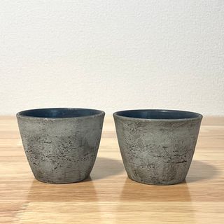 石原ゆきえ フリーカップ グレイ ペア 作家物 湯呑 蕎麦猪口