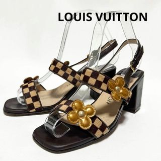 ルイヴィトン(LOUIS VUITTON)のルイヴィトン ダミエ フラワー ハラコレザー パンプス ミュール サンダル(サンダル)