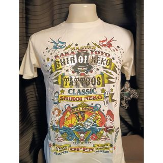 シロイネコ　メンズTシャツLサイズ　バイカーTシャツTATTOO　HIPHOP 