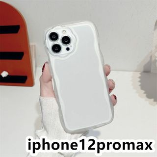 iphone12promaxケース　透明　波型花 耐衝撃ホワイト465