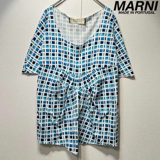 マルニ(MARNI)の希少 美品 MARNI 総柄 ギャザー デザイン ブラウス チュニック 46(チュニック)