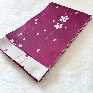 半幅帯 桜 リバーシブル 赤 白 総柄 大人 かわいい 着物 浴衣 レトロモダン(浴衣帯)