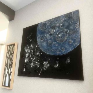 現代アート　月　73×60.5㎝　ブルームーン　大きめ　モダン　絵画　抽象画(絵画/タペストリー)