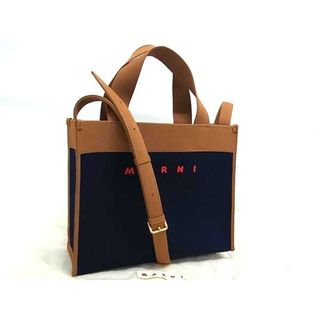 マルニ(MARNI)の■新品■未使用■ MARNI マルニ ショッピングバッグ キャンバス 2WAY ハンドバッグ ショルダー クロスボディ ネイビー系FL7541(その他)