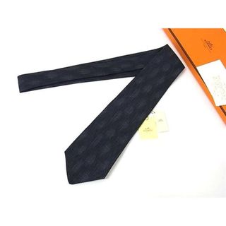 エルメス(HERMES)の■新品■未使用■ HERMES エルメス シルク100% 総柄 ネクタイ ビジネス 紳士 メンズ ネイビー系 FQ0371(ネクタイ)