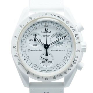 オメガ(OMEGA)の美品 オメガ ×スウォッチ スヌーピー ムーンスウォッチ MISSION TO THE MOON PHASE 腕時計 SO33W700 クオーツ ホワイト文字盤 セラミック Nyron メンズ OMEGA 【214-20841】(腕時計(アナログ))