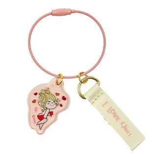 水森亜土 2チャームワイヤーキーリング ピンク キーホルダー(日用品/生活雑貨)