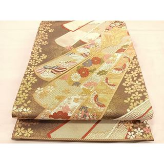 平和屋着物◎六通柄袋帯　唐織　御所車花蝶文　金銀糸　正絹　逸品　未使用　BAAU1521hv(帯)