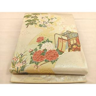 平和屋着物◎京の名門　じゅらく謹製　六通柄袋帯　唐織　地紙御所車花文　金銀糸　正絹　逸品　未使用　BAAU1551hv(帯)