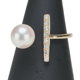 美品 K10YG イエローゴールド リング 指輪 アコヤパール 7.2mm ダイヤ 0.10ct 【1-0223626】(リング(指輪))